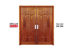 Wooden finish modern double front door dd 284