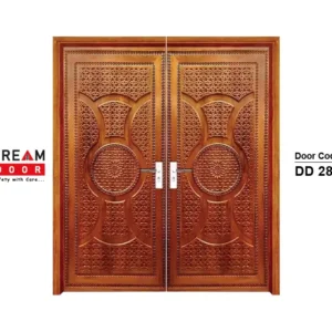 Wooden finish modern double front door dd 284