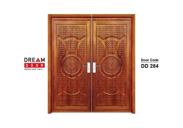 Wooden finish modern double front door dd 284