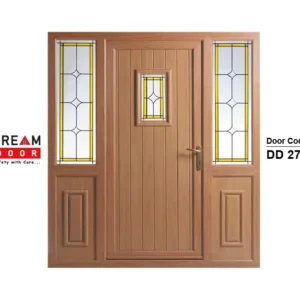 single wooden door with glass panel