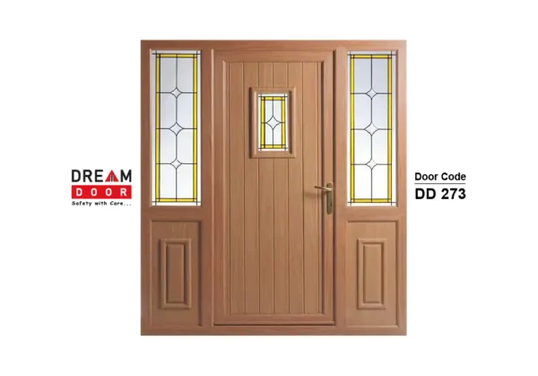 single wooden door with glass panel